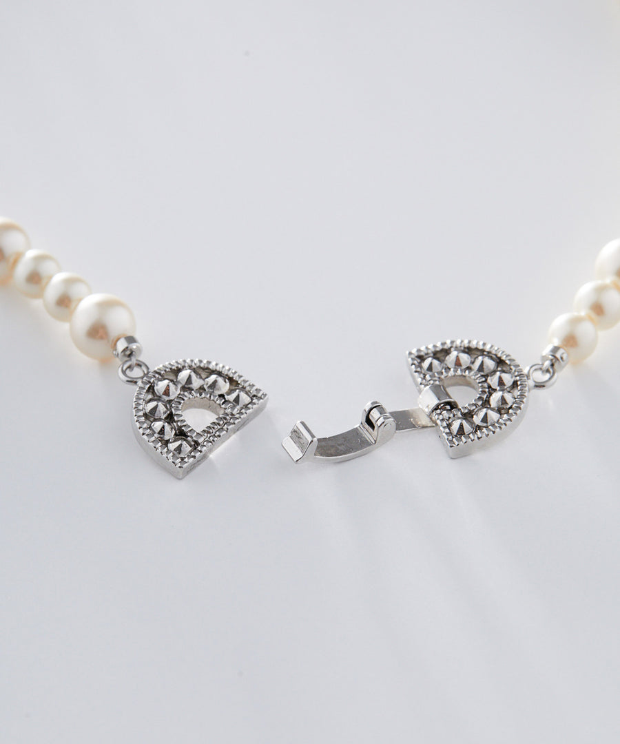 Marcasite pearl short necklace