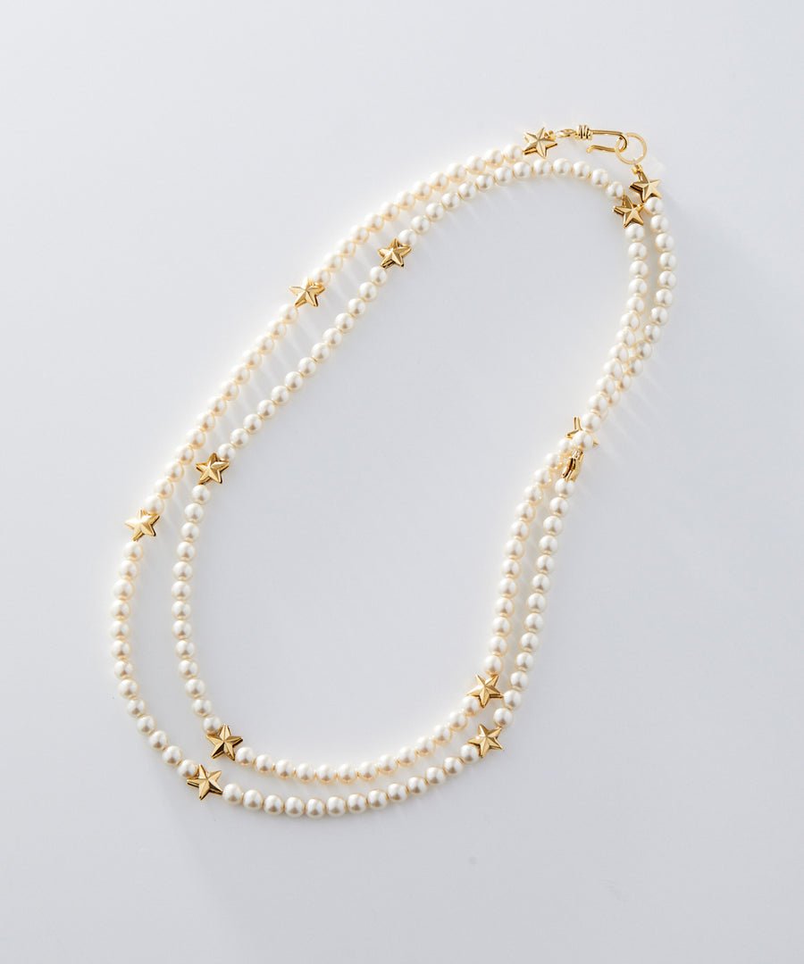 STAR studs pearl long necklace