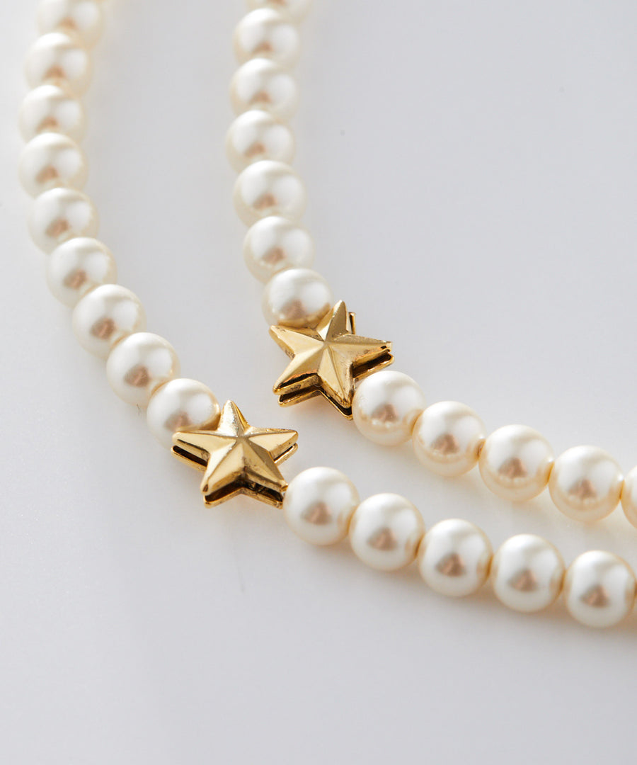 STAR studs pearl long necklace